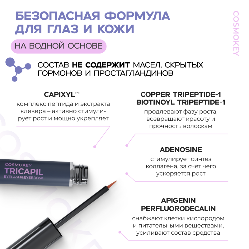 Cosmokey Tricapil eyelash&eyebrow Сыворотка для роста ресниц и бровей, 5мл